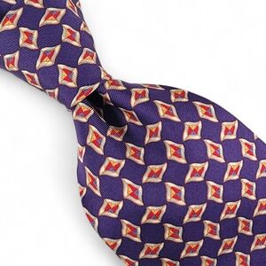 VINTAGE BURBERRYS Geometric 100% Puere Silk Tie, Blue, Made in USA, Hand Sewn.